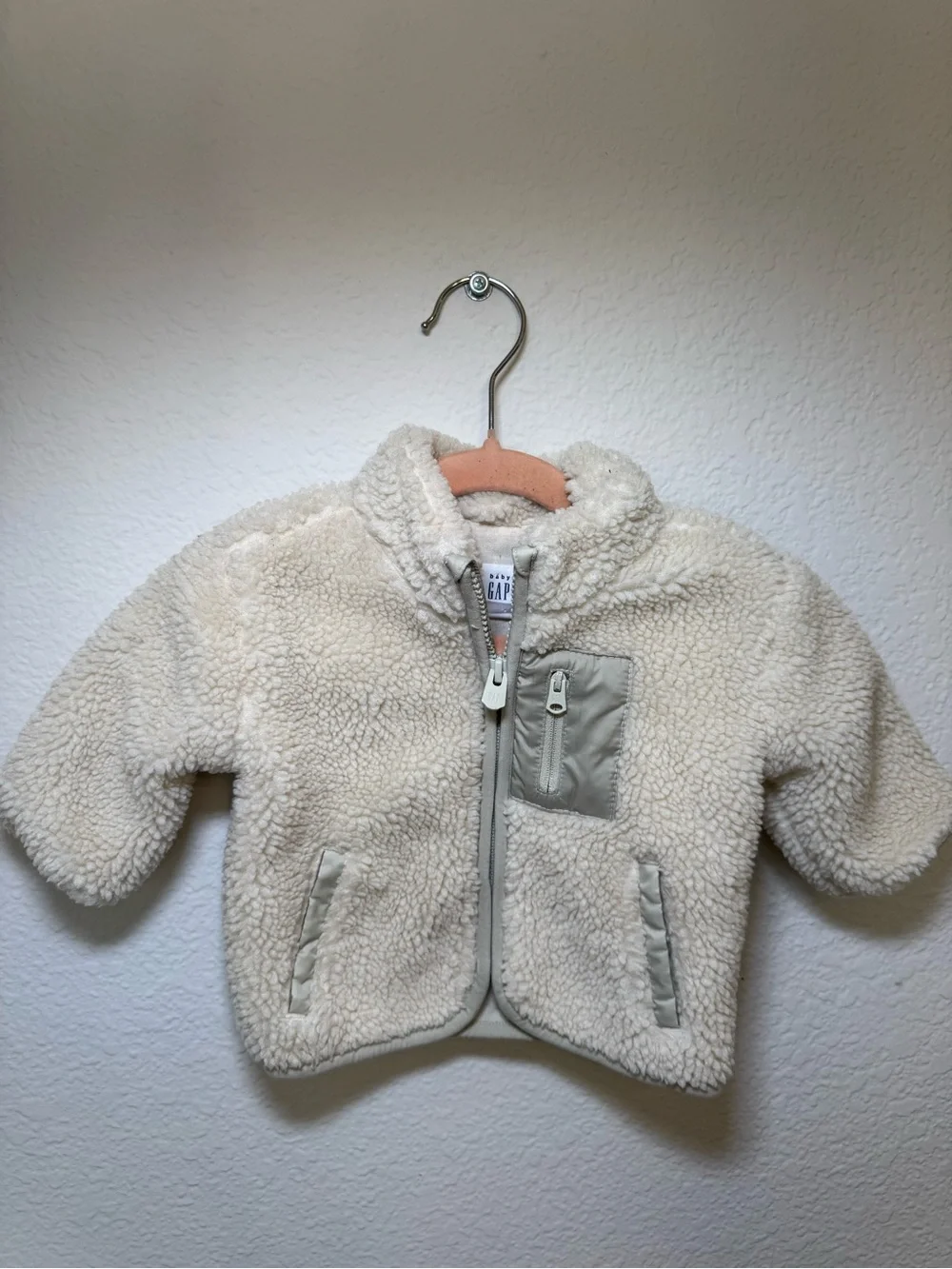 GAP Baby Sherpa Fleece Full Zip Jacket Beige Unisex 0-6 Months Fall/Winter